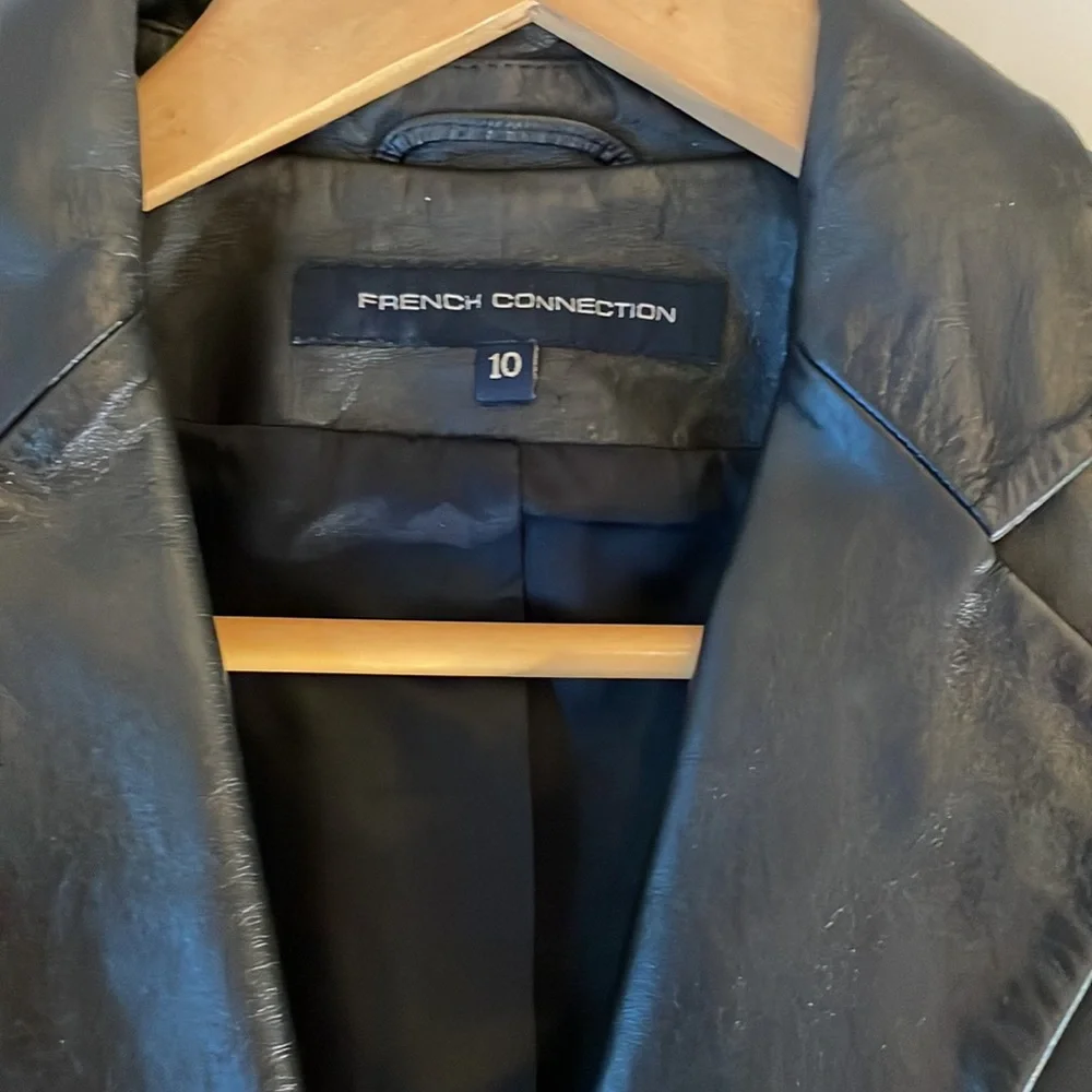 Vintage French Connection Black Leather Jacket Size 10 UK (fits like a 4-6 US) - Picture 2 of 9